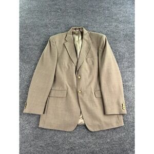 Vintage Stafford Blazer 42L Beige Wool Hopsack Sack Crest Golden Logo Sport Coat